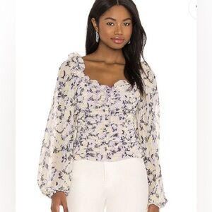 Free People Mabel Lace Up Blouse Floral Extra Small